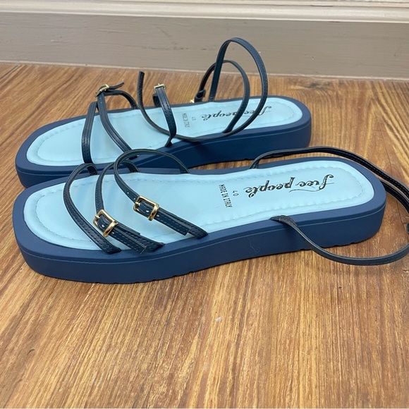Free People Fionna Leather Strappy Platform Sandals Blue Size 40 - Picture 4 of 7